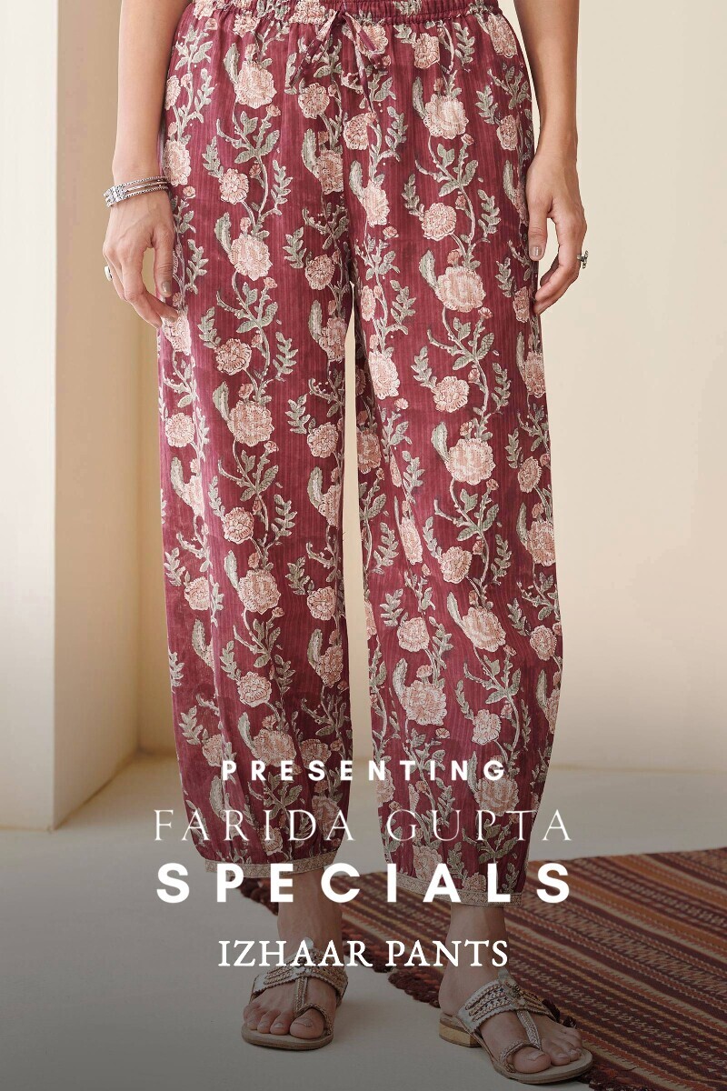 Maroon Hand Block-Printed Cotton Dobby Izhaar Pants
