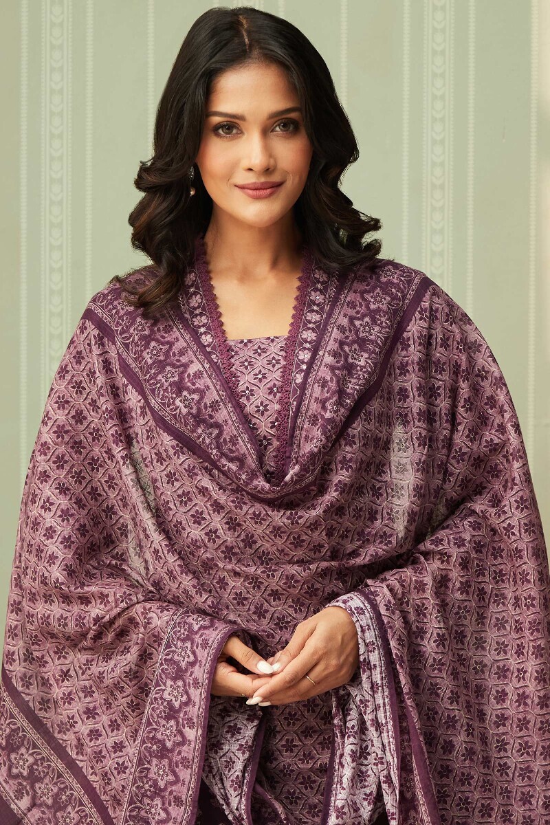 Purple Printed Kota Dupatta