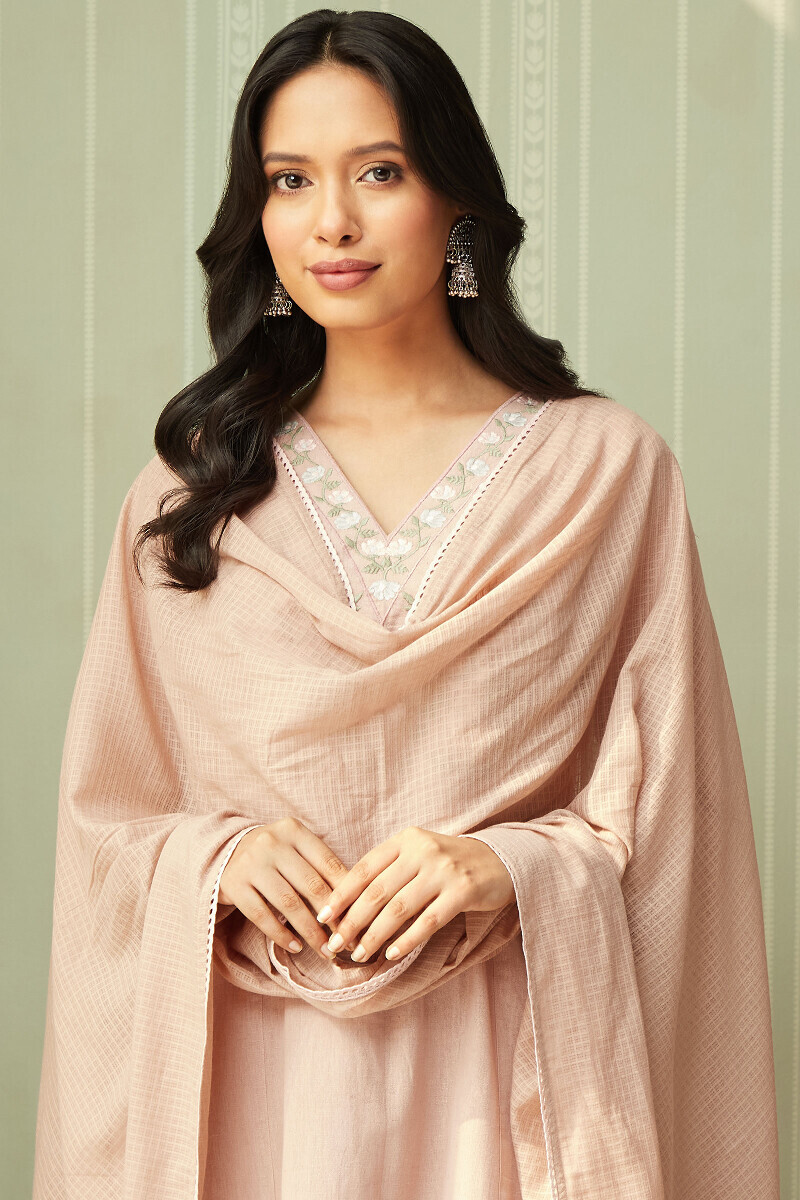 Pink Handcrafted Kota Dupatta