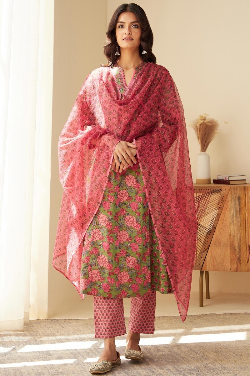 Pink Hand Printed Kota Dupatta
