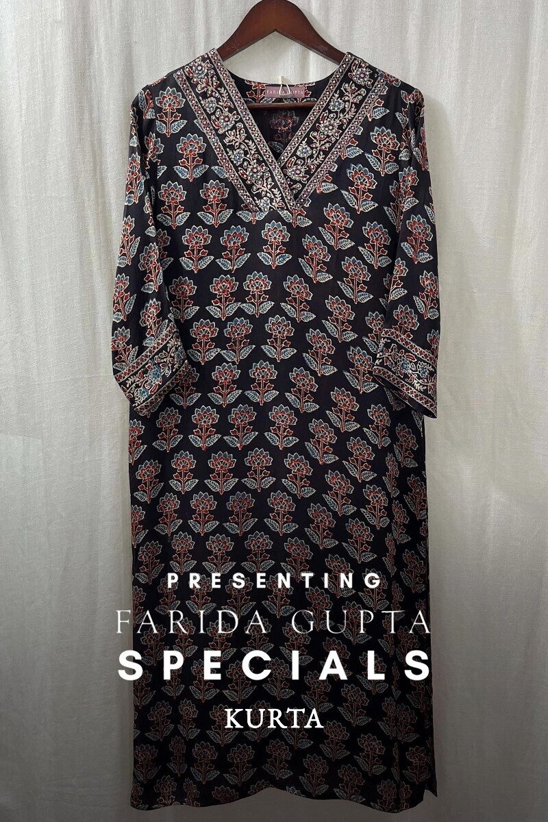 Black Hand Block-Printed Kurta