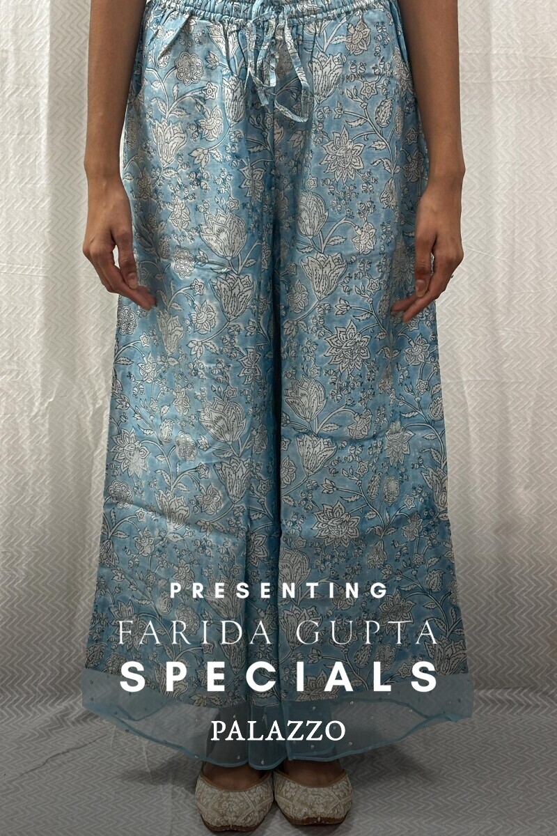 Blue Hand Block-Printed Cotton Palazzo