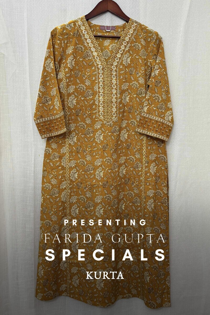 Mustard Hand Screen-Printed Straight Kurta