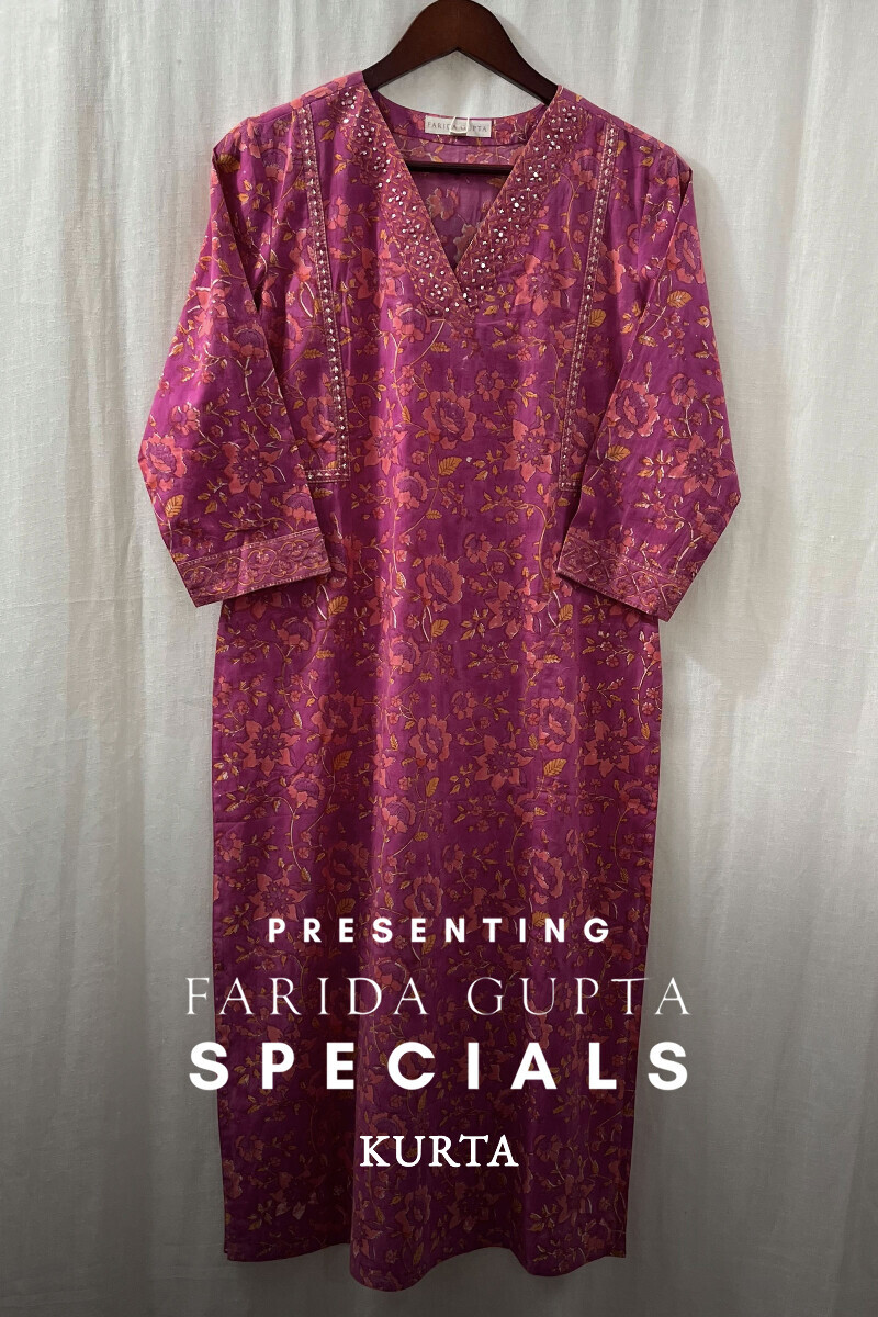Purple Hand Block-Printed Kurta