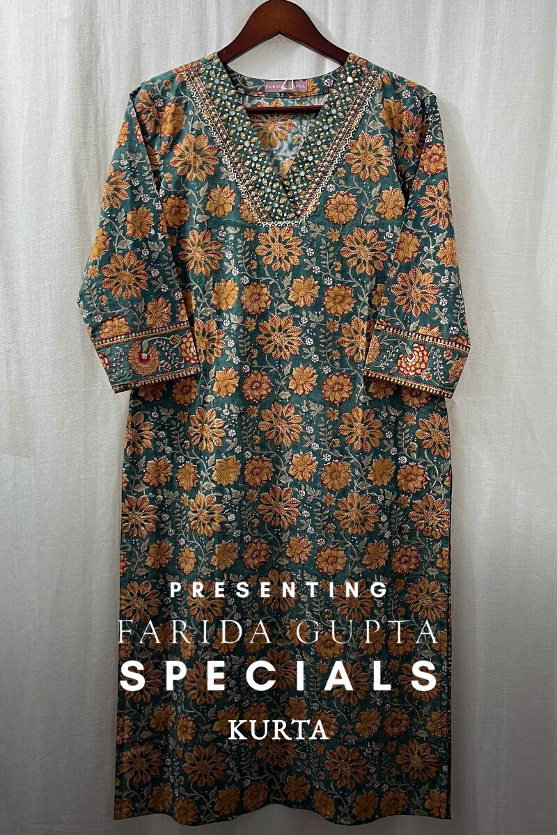 Green Hand Block-Printed Straight Kurta