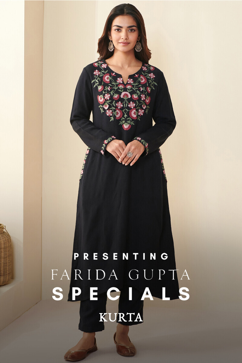 Black Handcrafted A-Line Faux Wool Kurta