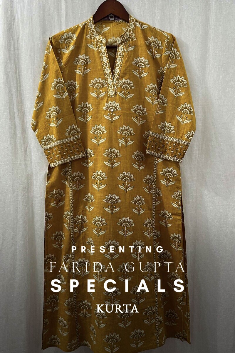 Mustard Hand Screen-Printed Straight Kurta