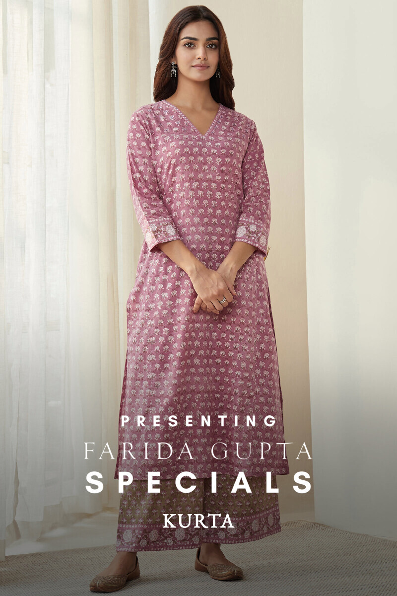 Pink Hand Block-Printed Straight Cotton Kurta