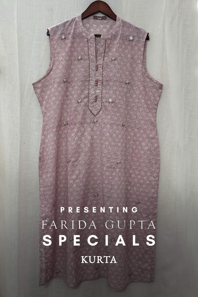 Pink Hand Block-Printed Straight Cotton Kurta