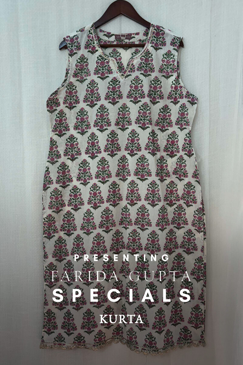 Green Hand Block-Printed Straight Cotton Kurta