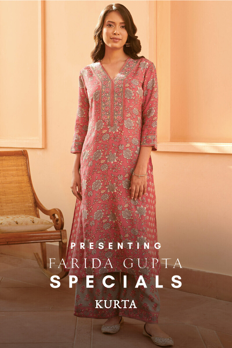 Pink Hand Printed Straight Cotton Kurta