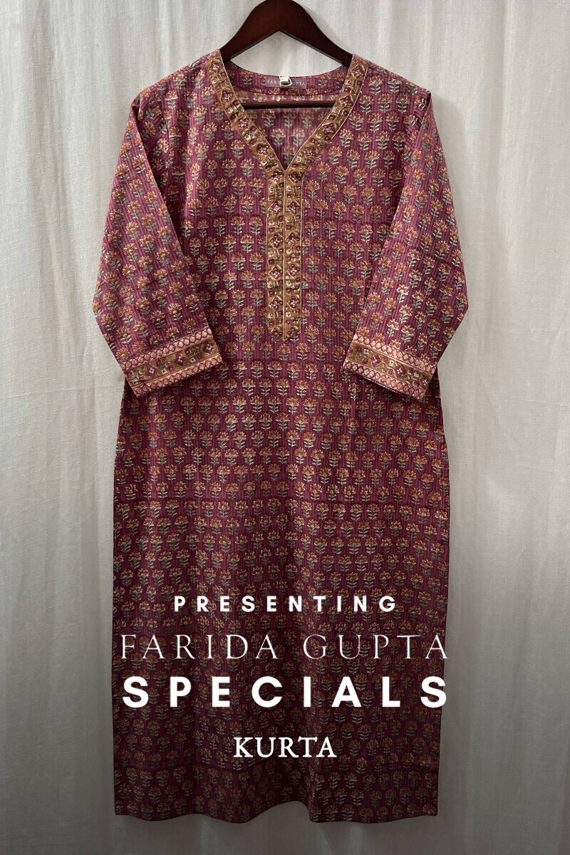 Pink Hand Block-Printed Straight Kurta