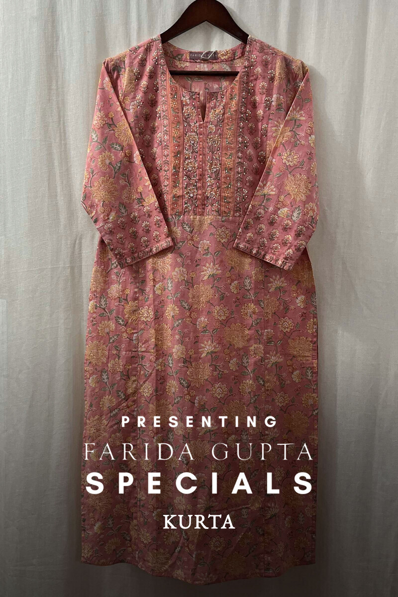 Peach Hand Block-Printed Straight Cotton Kurta