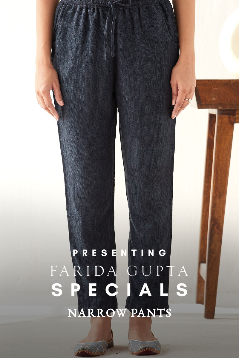 Blue Handcrafted Faux Wool Narrow Pants