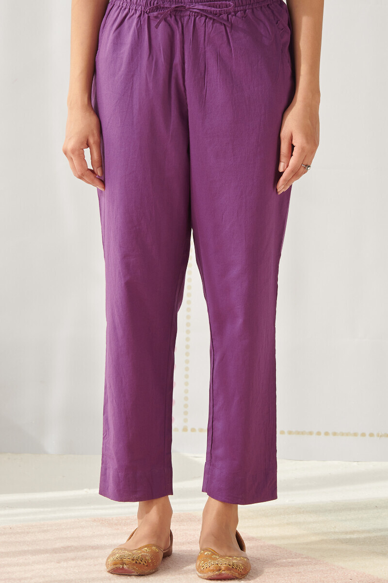 Purple Handcrafted Cotton Narrow Pants
