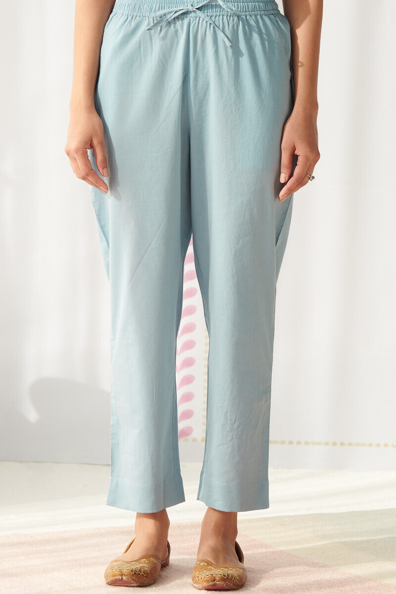 Blue Handcrafted Cotton Narrow Pants