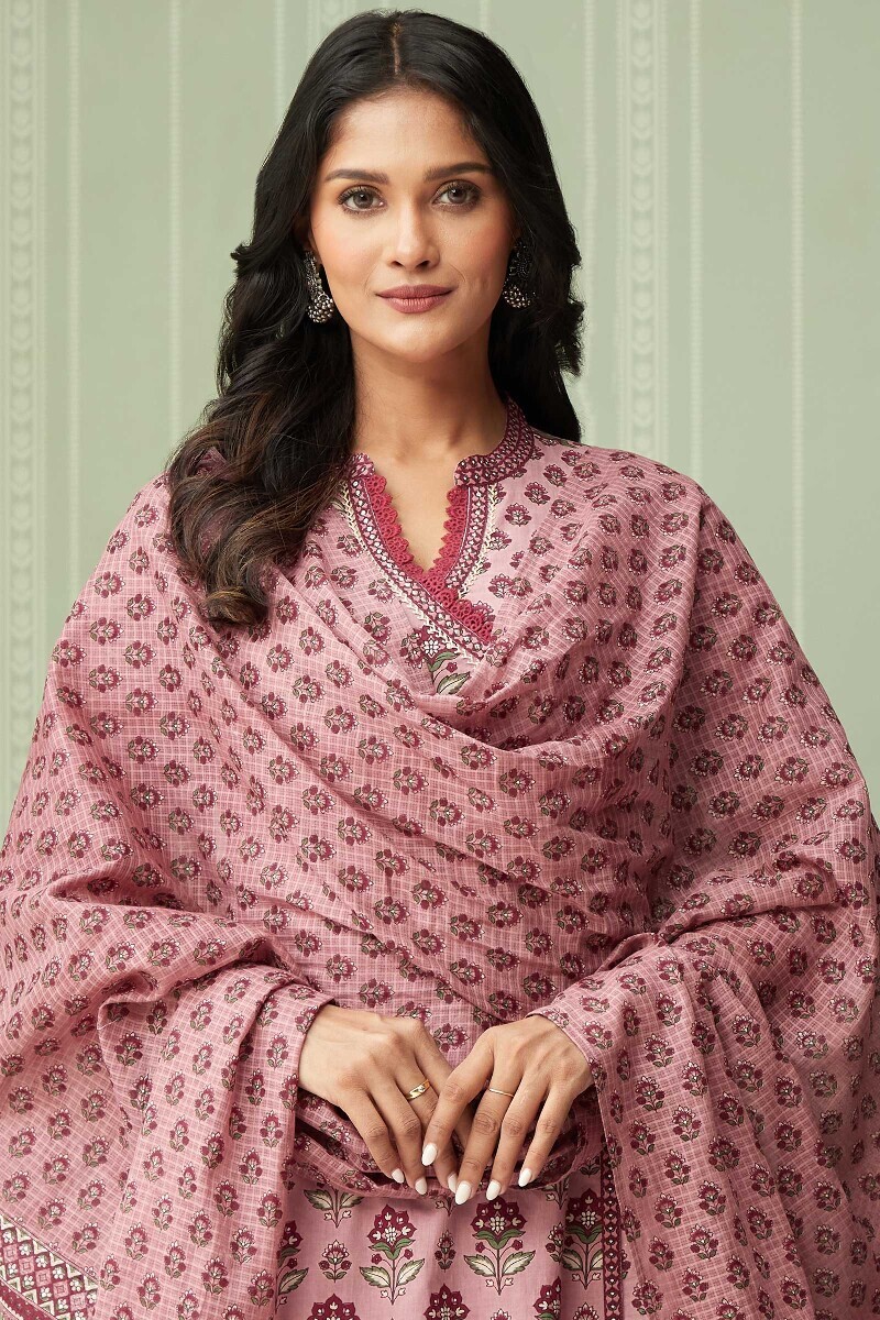Pink Hand Printed Kota Dupatta