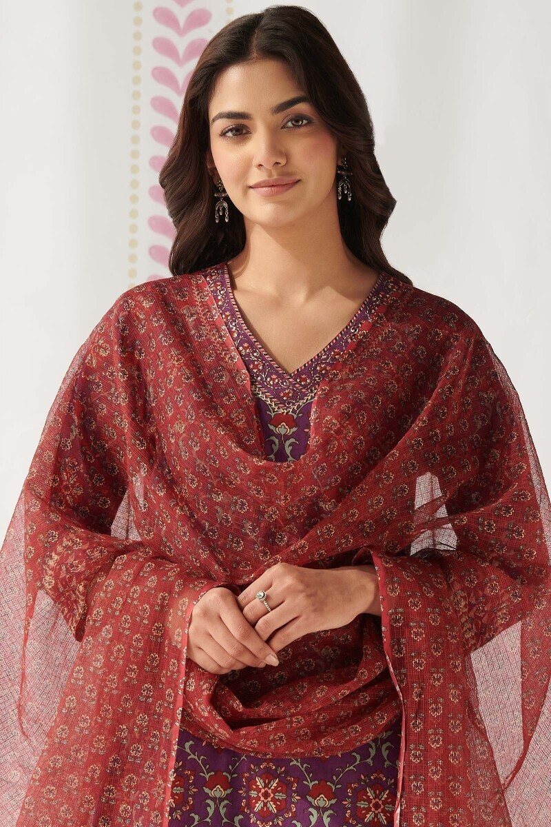 Red Hand Printed Kota Dupatta
