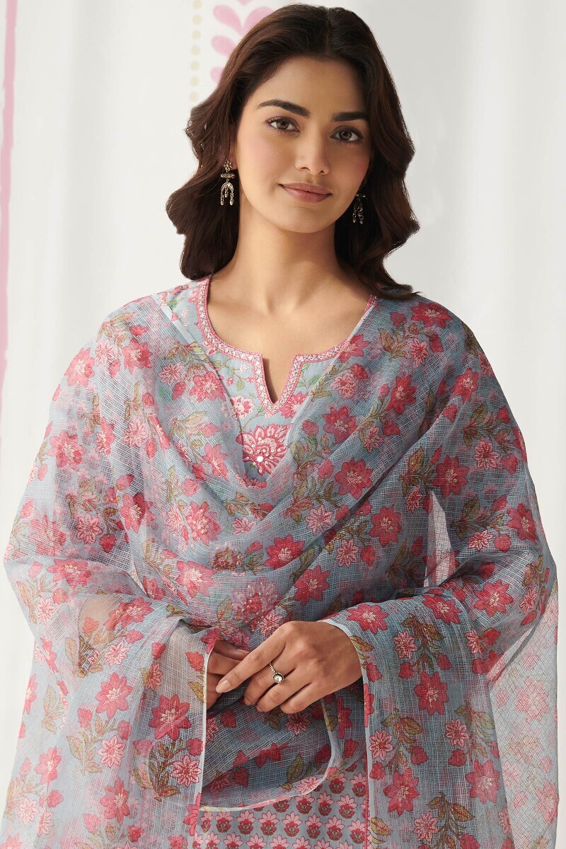Blue Hand Printed Kota Dupatta