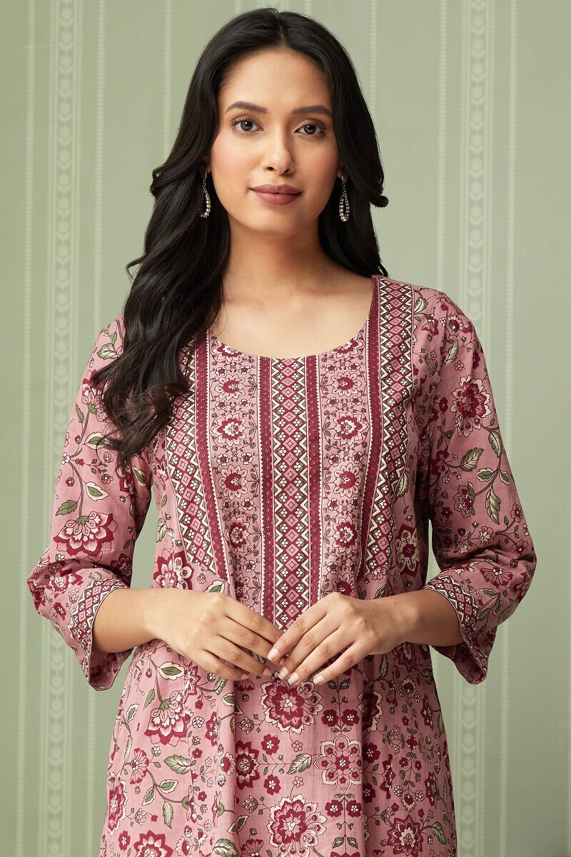Pink Hand Printed Cotton Kaftan