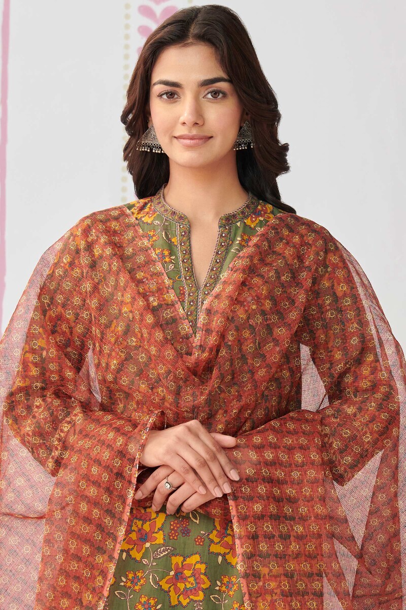 Rust Hand Printed Kota Dupatta