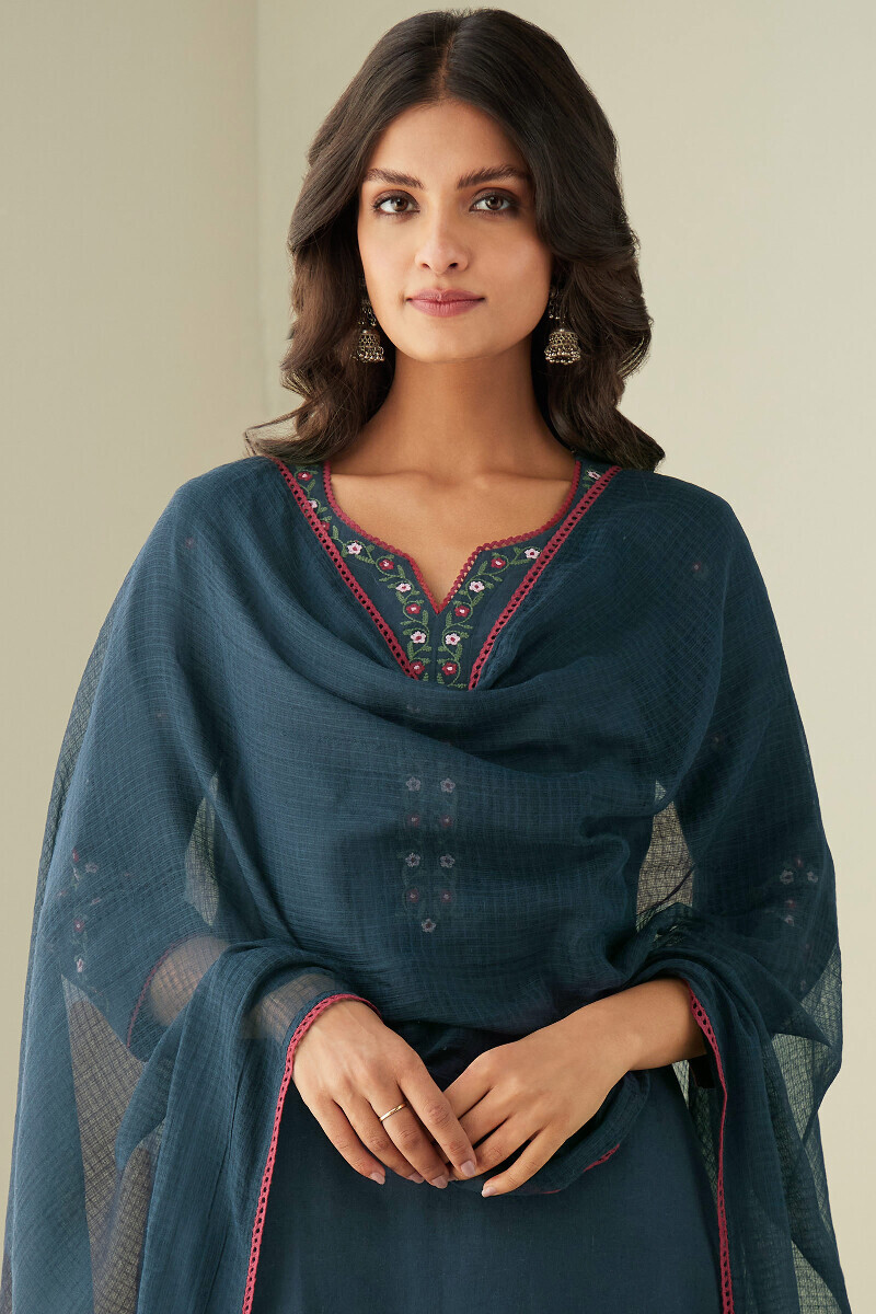 Twilight Blue Handcrafted Kota Dupatta