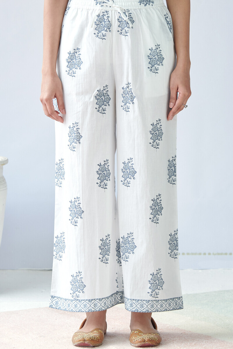 White Hand Printed Cotton Farsi