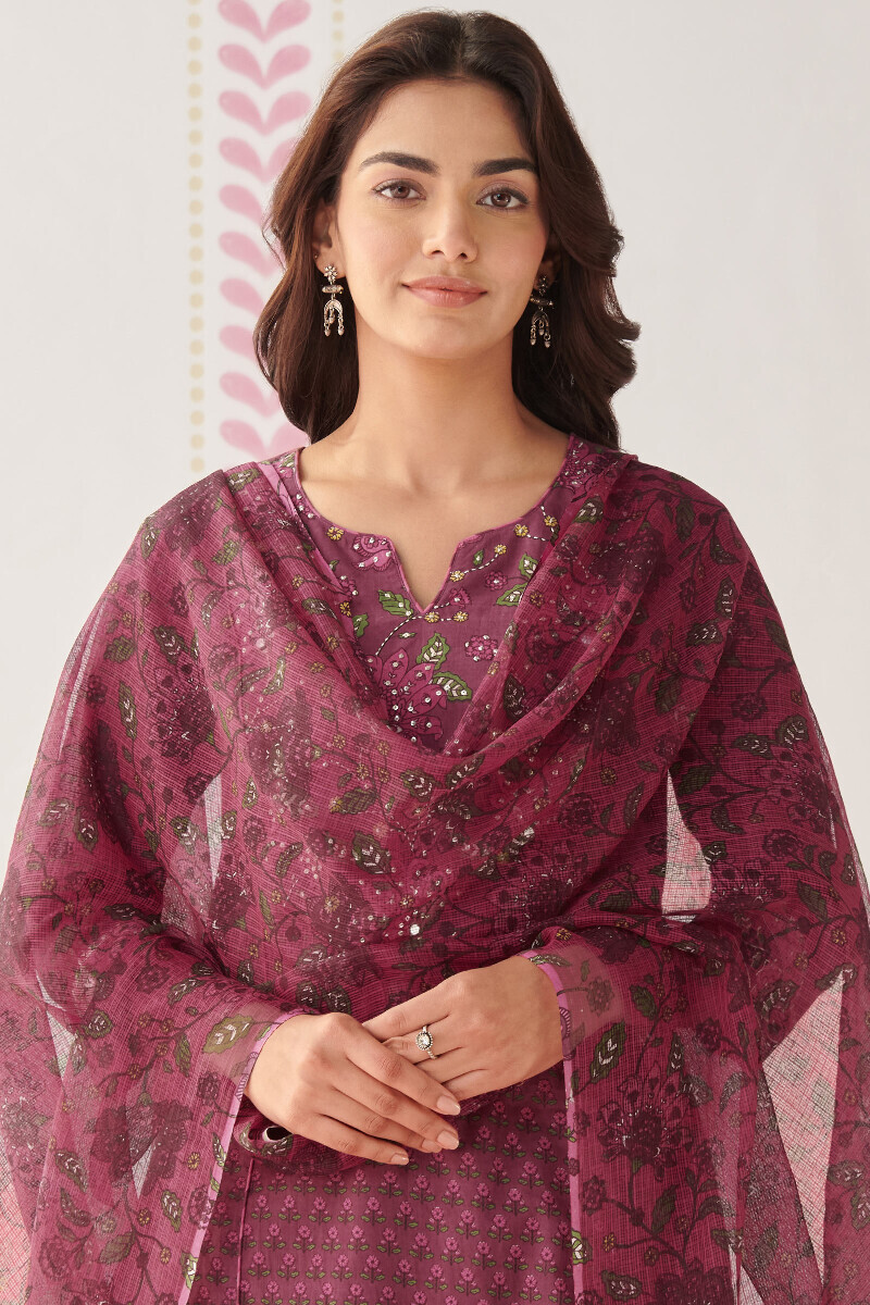 Pink Hand Printed Kota Dupatta