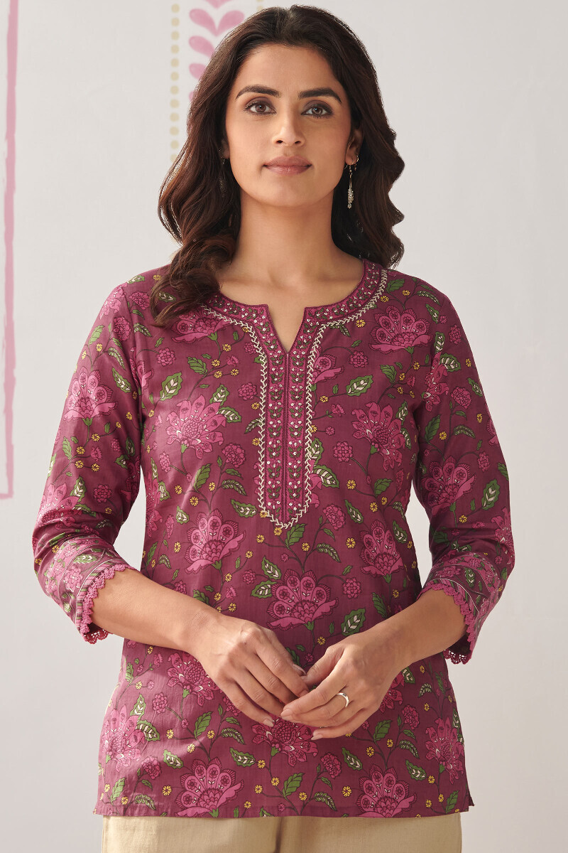 Mauve Hand Printed Cotton Top