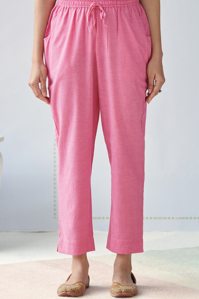 Pink Handcrafted Cotton Narrow Pants