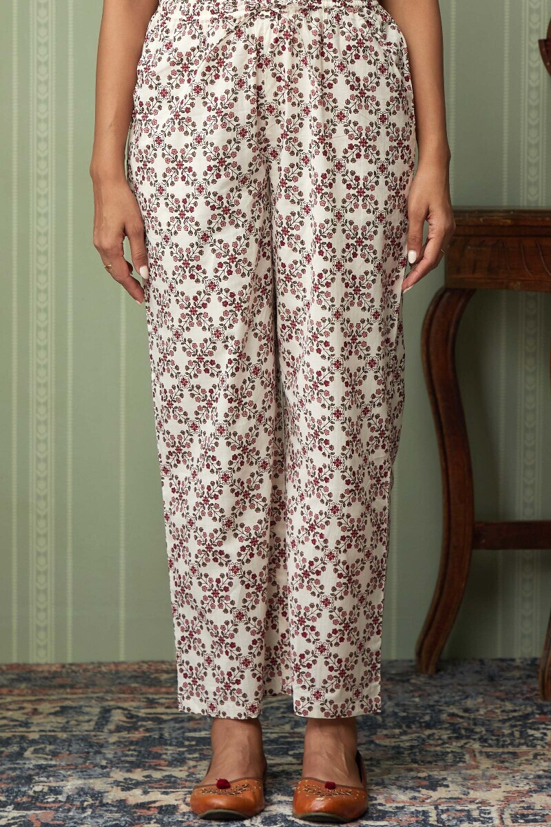 Off-White Hand Printed Cotton Narrow Pants