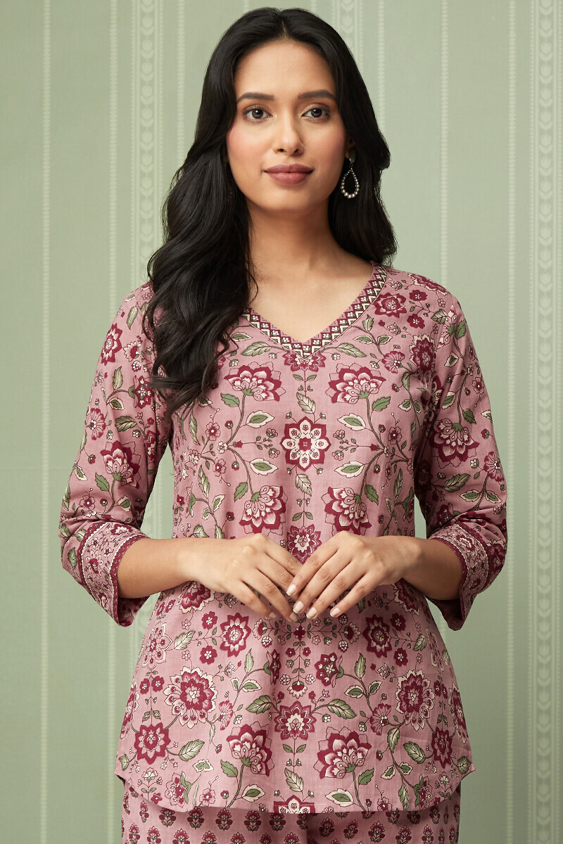 Pink Hand Printed Cotton Loungewear Set