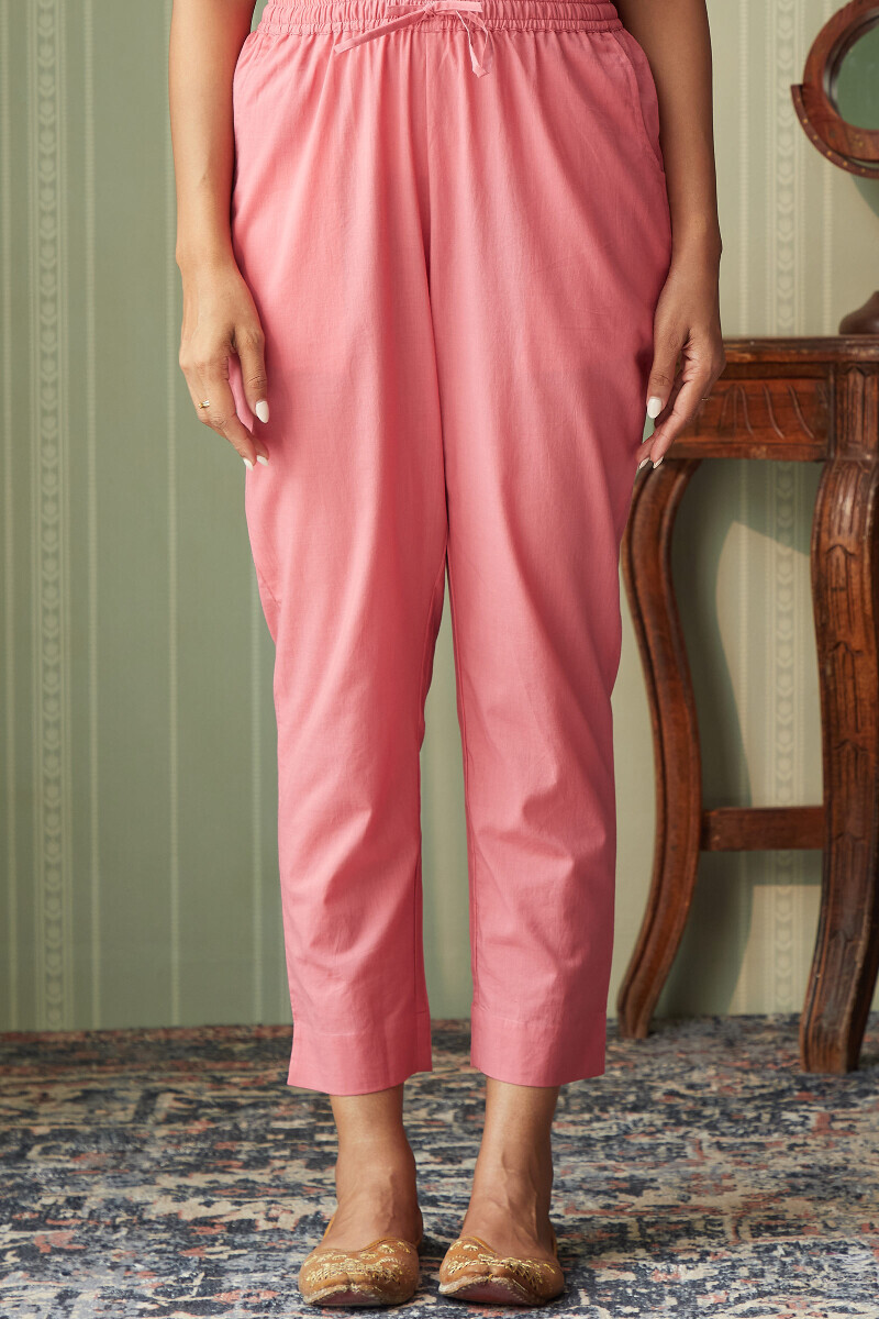 Pink Handcrafted Cotton Narrow Pants