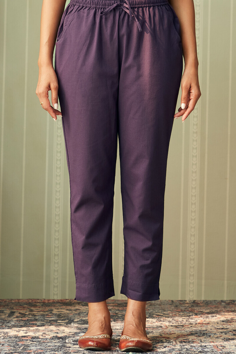 Purple Handcrafted Cotton Narrow Pants