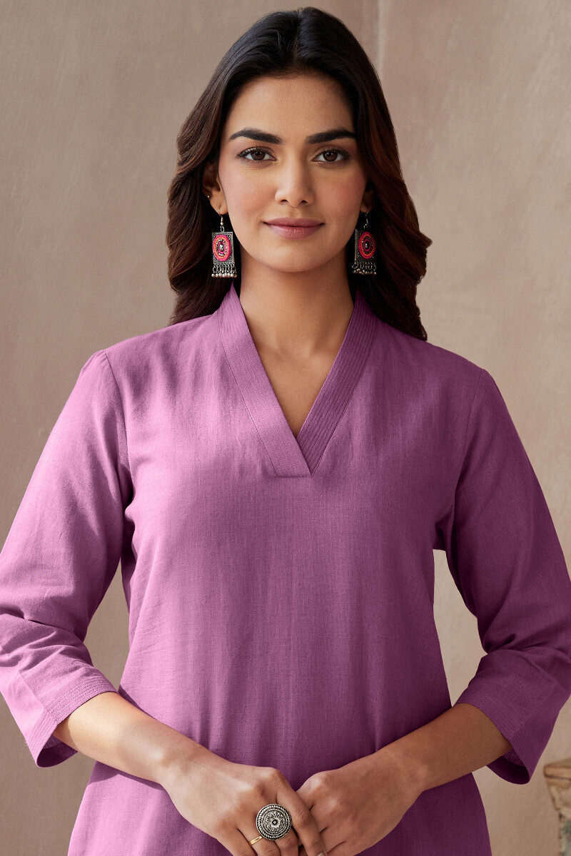 Purple Handcrafted Straight Cotton Flax Kurta