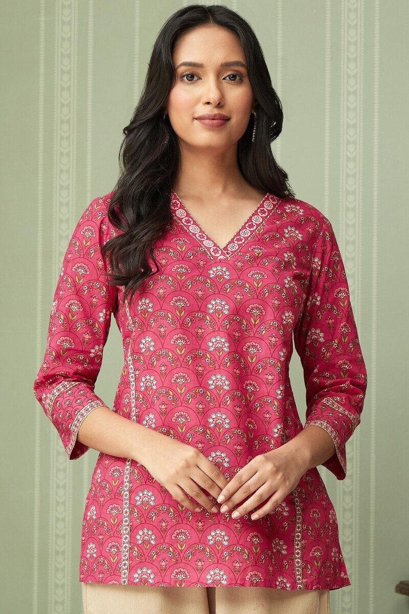 Pink Hand Printed Cotton Top