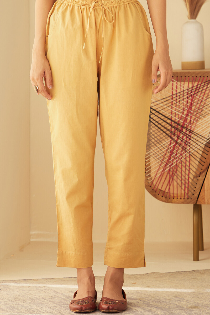 Mustard Handcrafted Cotton Narrow Pants