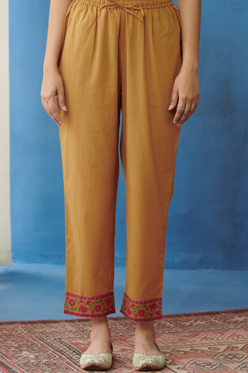 Mustard Handcrafted Cotton Narrow Pants