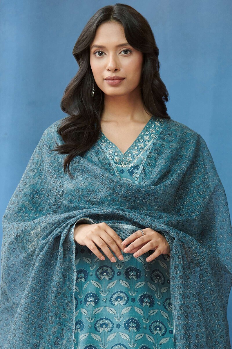 Blue Hand Printed Kota Dupatta