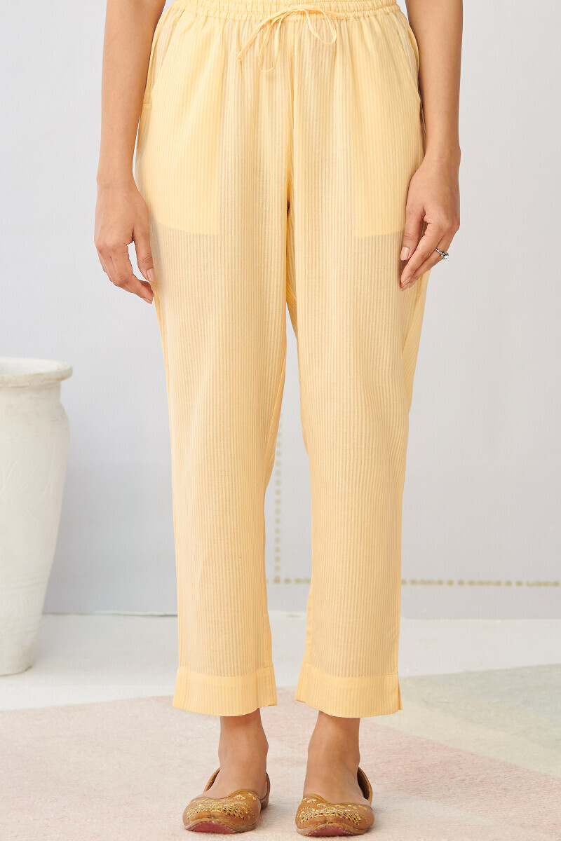 Yellow Handcrafted Cotton Narrow Pants