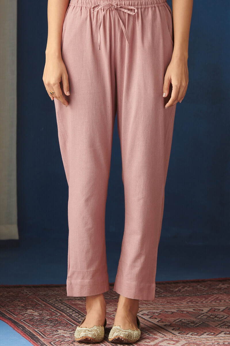 Pink Handcrafted Cotton Flax Narrow Pants
