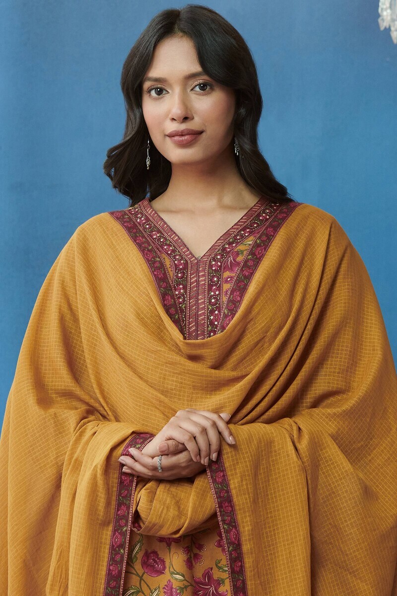 Mustard Handcrafted Kota Dupatta