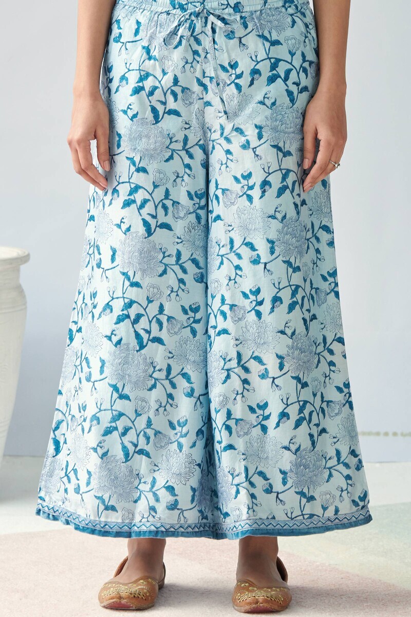 Blue Hand Block Printed Chanderi Palazzos