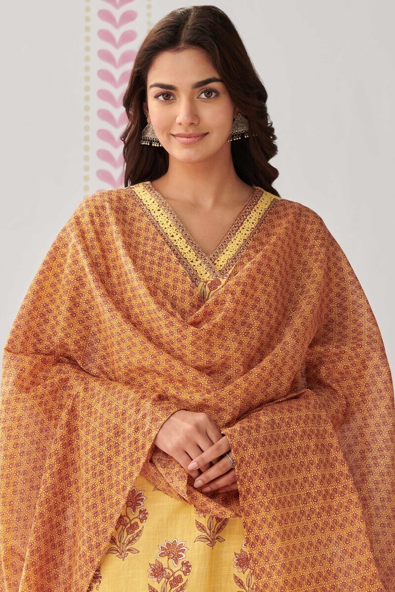Orange Hand Printed Kota Dupatta