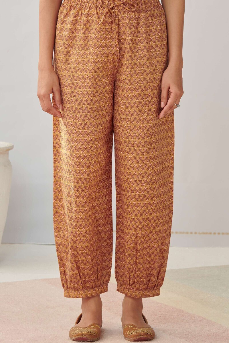 Orange Hand Printed Cotton Slub Izhaar Pants