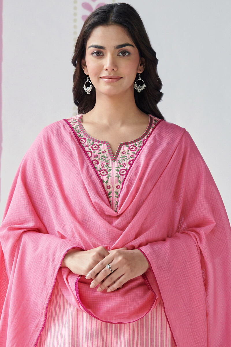 Pink Handcrafted Kota Dupatta