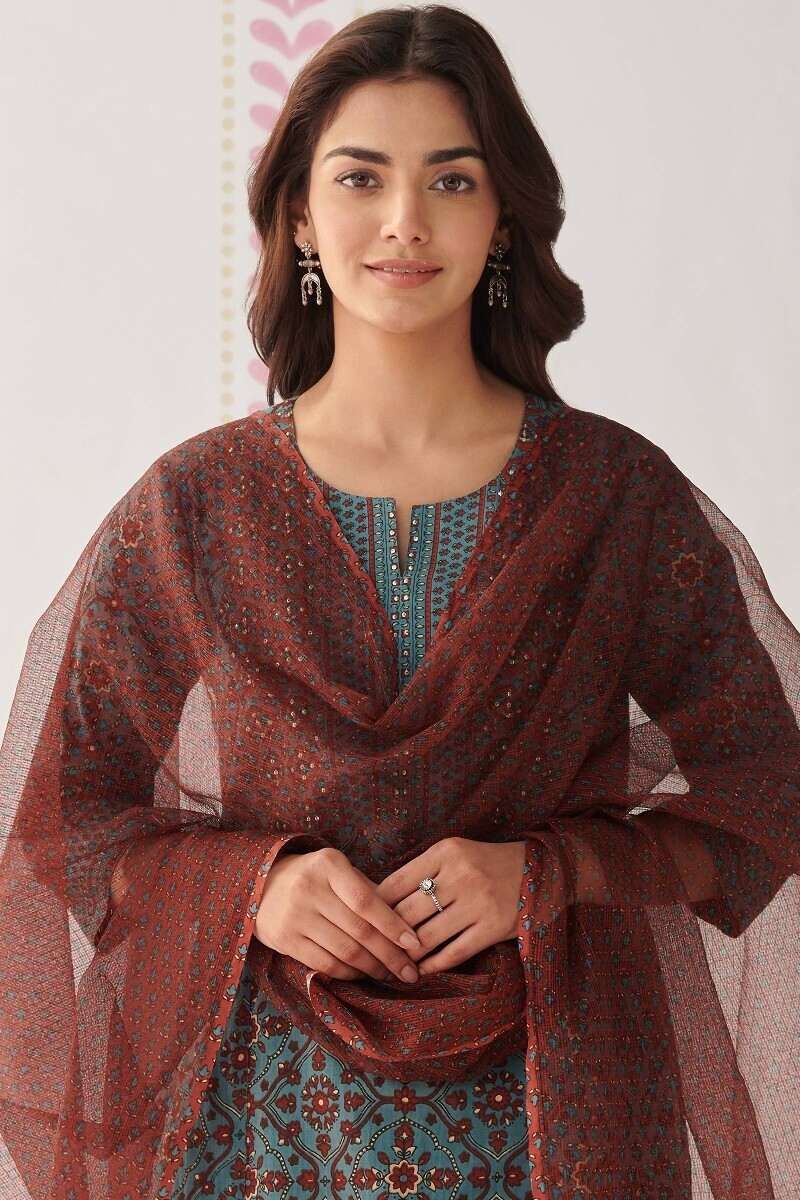 Maroon Hand Printed Kota Dupatta