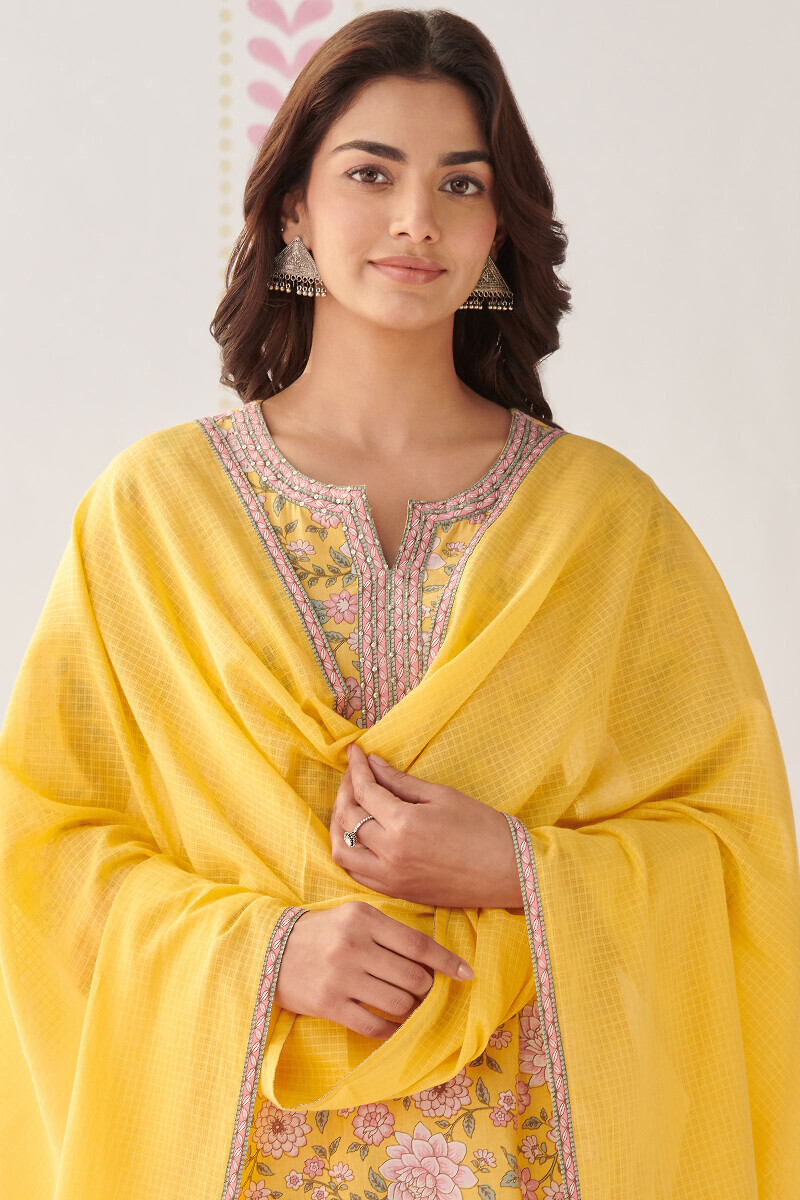 Yellow Handcrafted Kota Dupatta