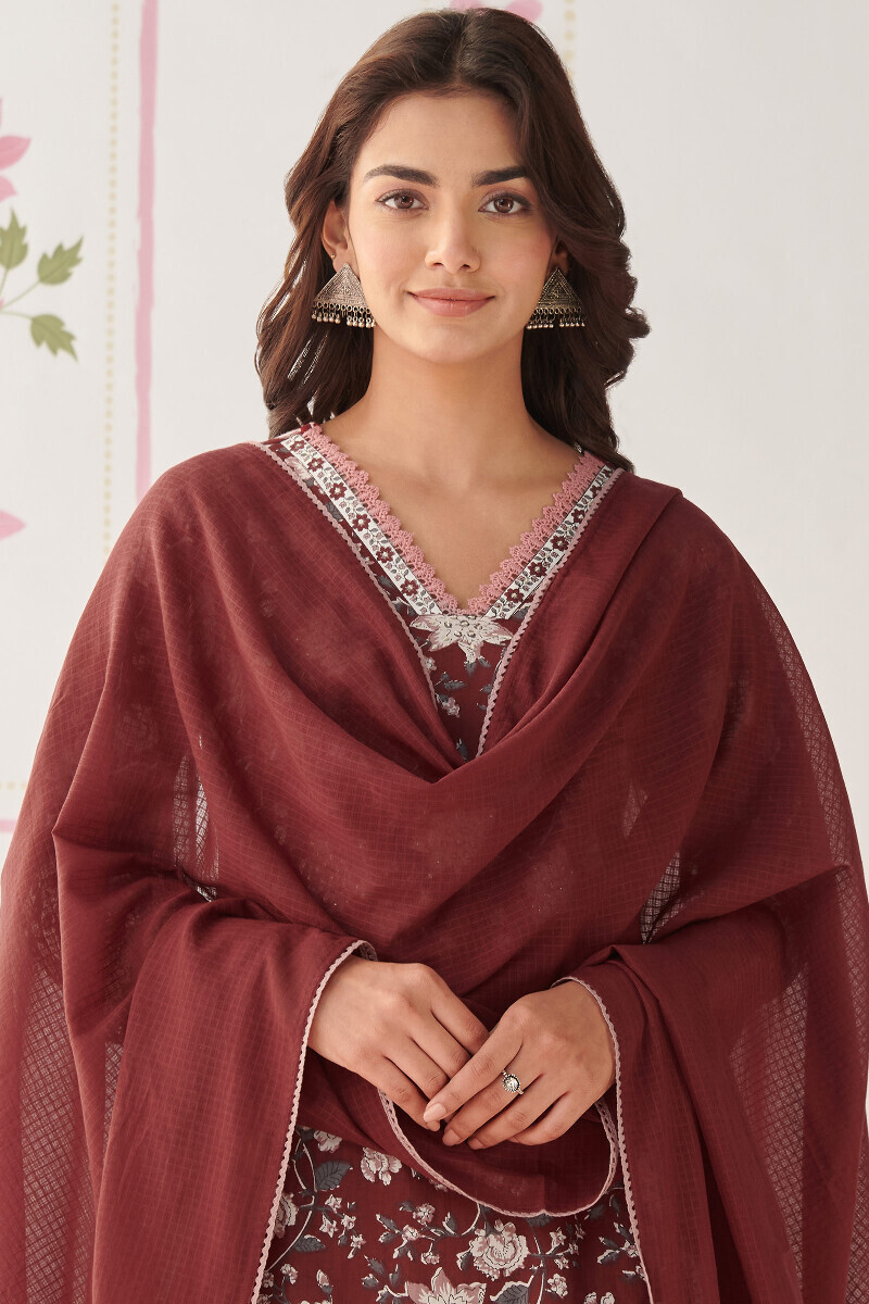 Maroon Handcrafted Kota Dupatta