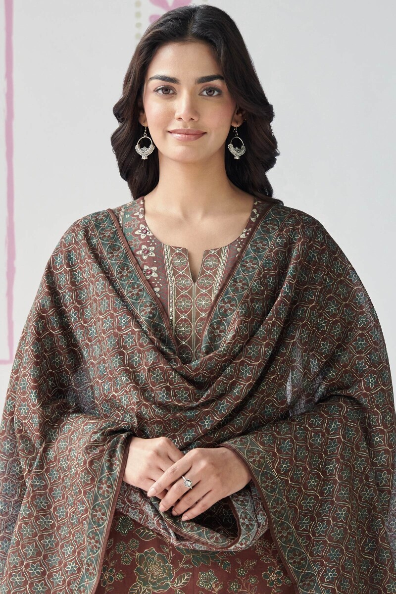 Maroon Printed Kota Dupatta